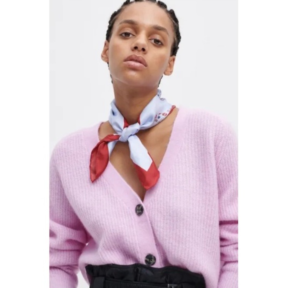 GANNI Alpaca and Merino Wool Cardigan Sweater Pink XL Quiet Luxury Designer